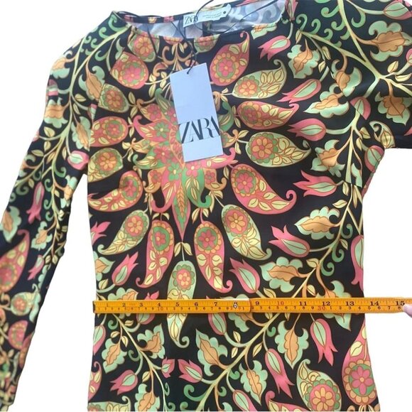 Womens size XS Bodycon Mini Dress Multicolor  print long sleeve,Stretch,Zara NEW - Picture 9 of 14